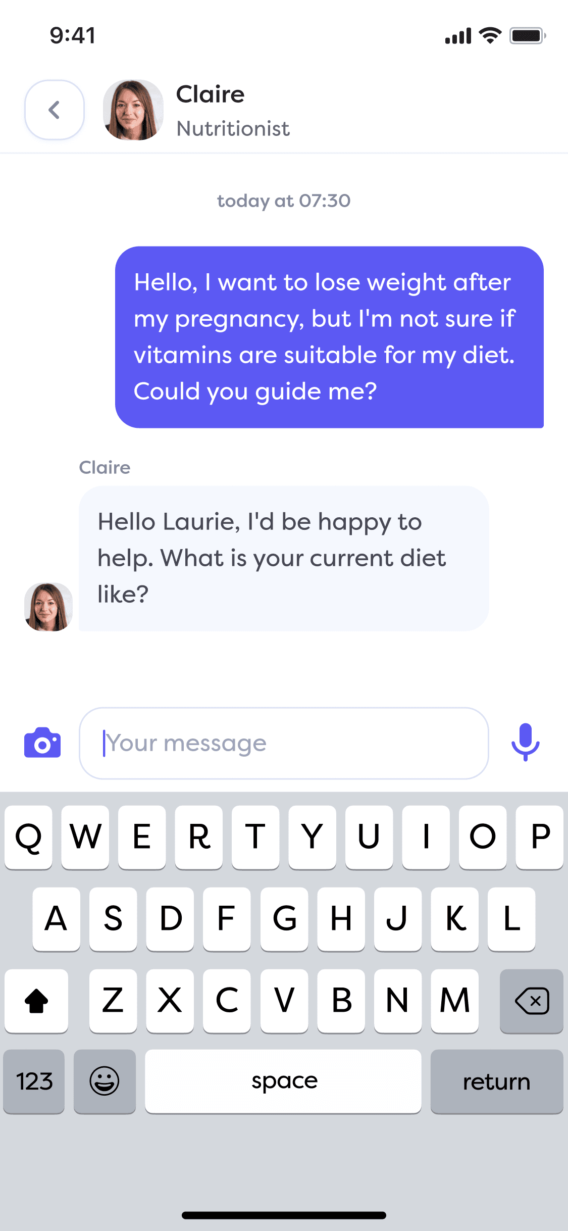 Chat with a nutritionist using the Alan application