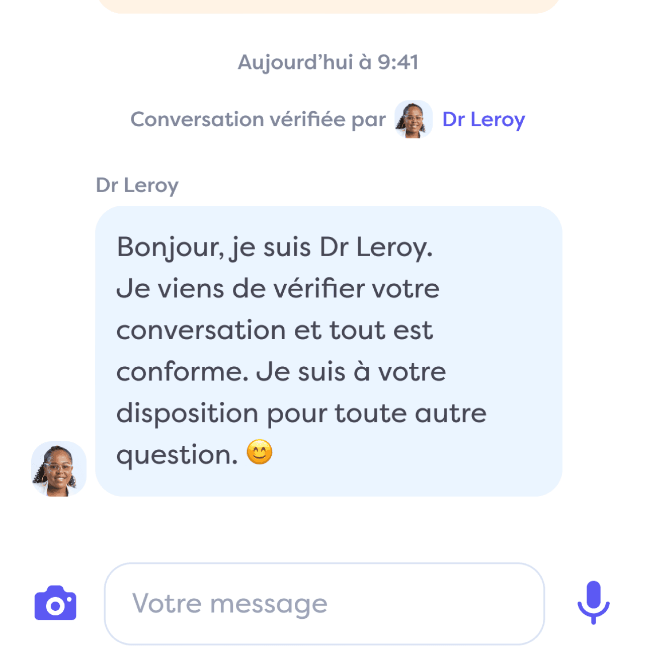 Zoom sur la réponse d'un docteur dans le chat de l'application Alan